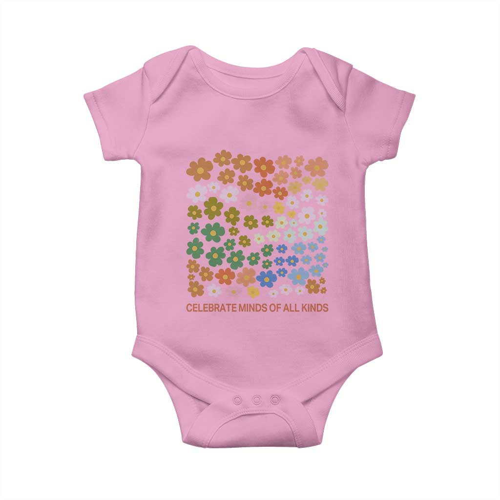 Neurodiversity Boho Floral Baby Onesie Celebrate Minds of All Kinds Autism ADHD ASD TS02 Light Pink Print Your Wear