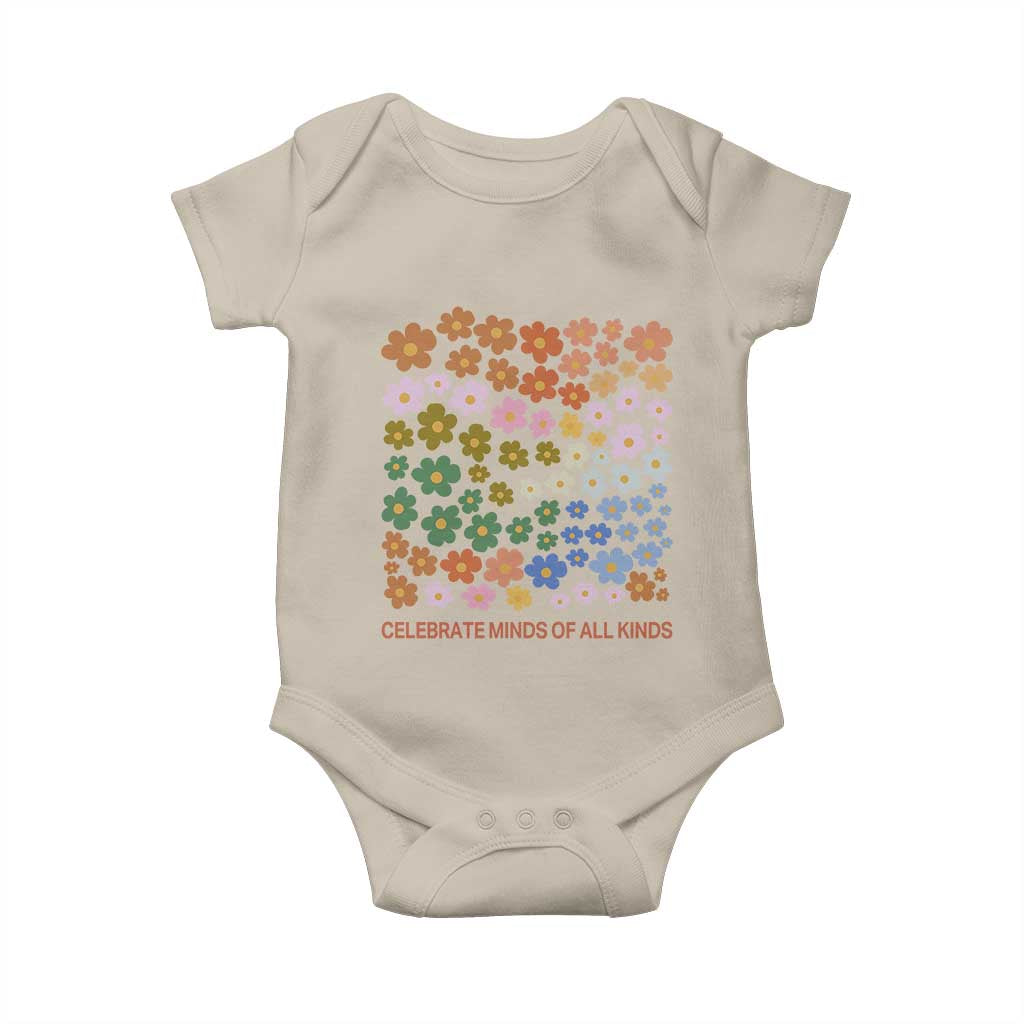 Neurodiversity Boho Floral Baby Onesie Celebrate Minds of All Kinds Autism ADHD ASD TS02 Sand Print Your Wear