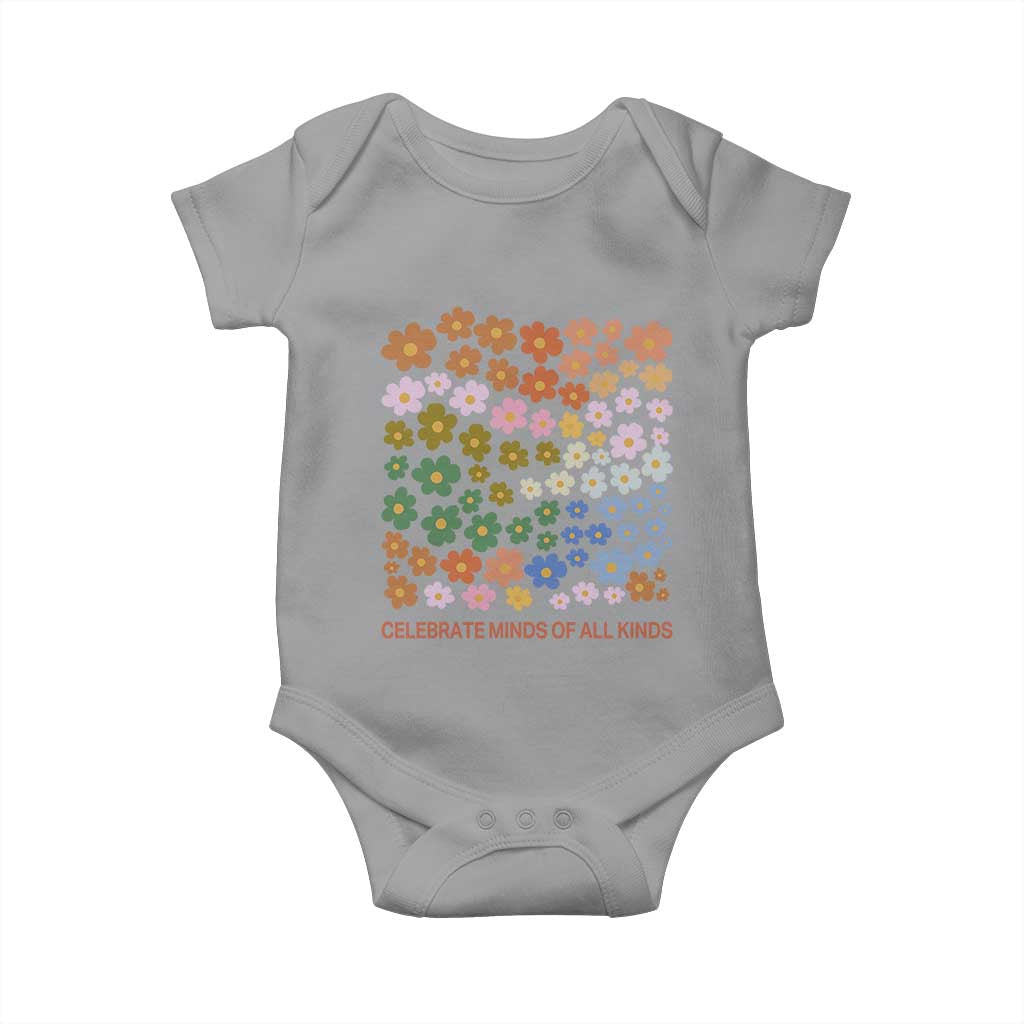 Neurodiversity Boho Floral Baby Onesie Celebrate Minds of All Kinds Autism ADHD ASD TS02 Sport Gray Print Your Wear