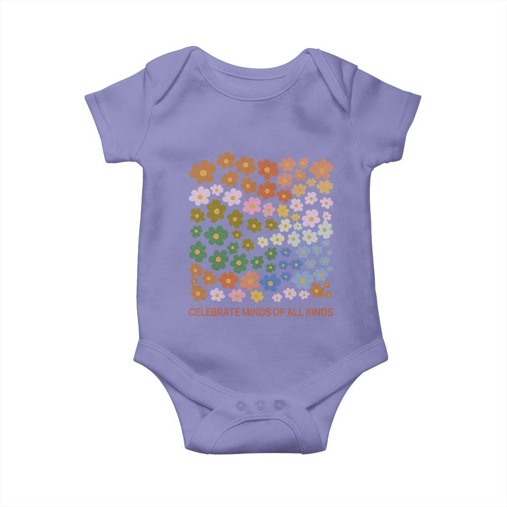 Neurodiversity Boho Floral Baby Onesie Celebrate Minds of All Kinds Autism ADHD ASD TS02 Violet Print Your Wear