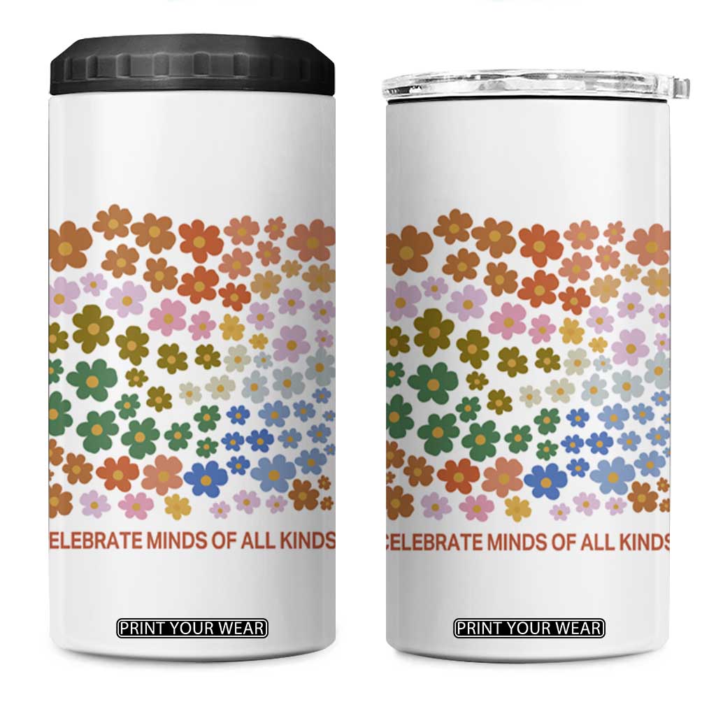 Neurodiversity Boho Floral 4 in 1 Can Cooler Tumbler Celebrate Minds of All Kinds Autism ADHD ASD TS02 One Size: 16 oz White Print Your Wear