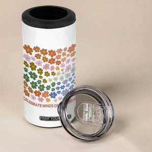 Neurodiversity Boho Floral 4 in 1 Can Cooler Tumbler Celebrate Minds of All Kinds Autism ADHD ASD TS02 Print Your Wear