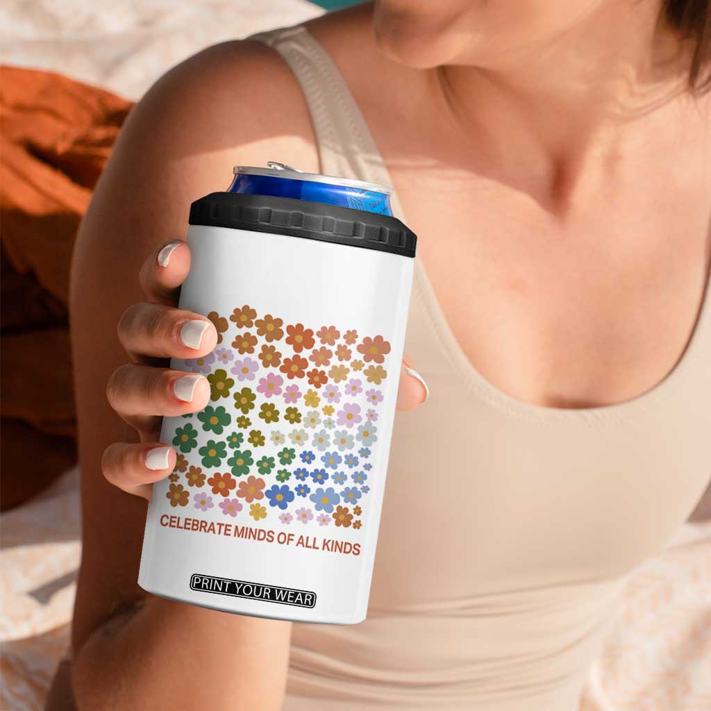 Neurodiversity Boho Floral 4 in 1 Can Cooler Tumbler Celebrate Minds of All Kinds Autism ADHD ASD TS02 Print Your Wear