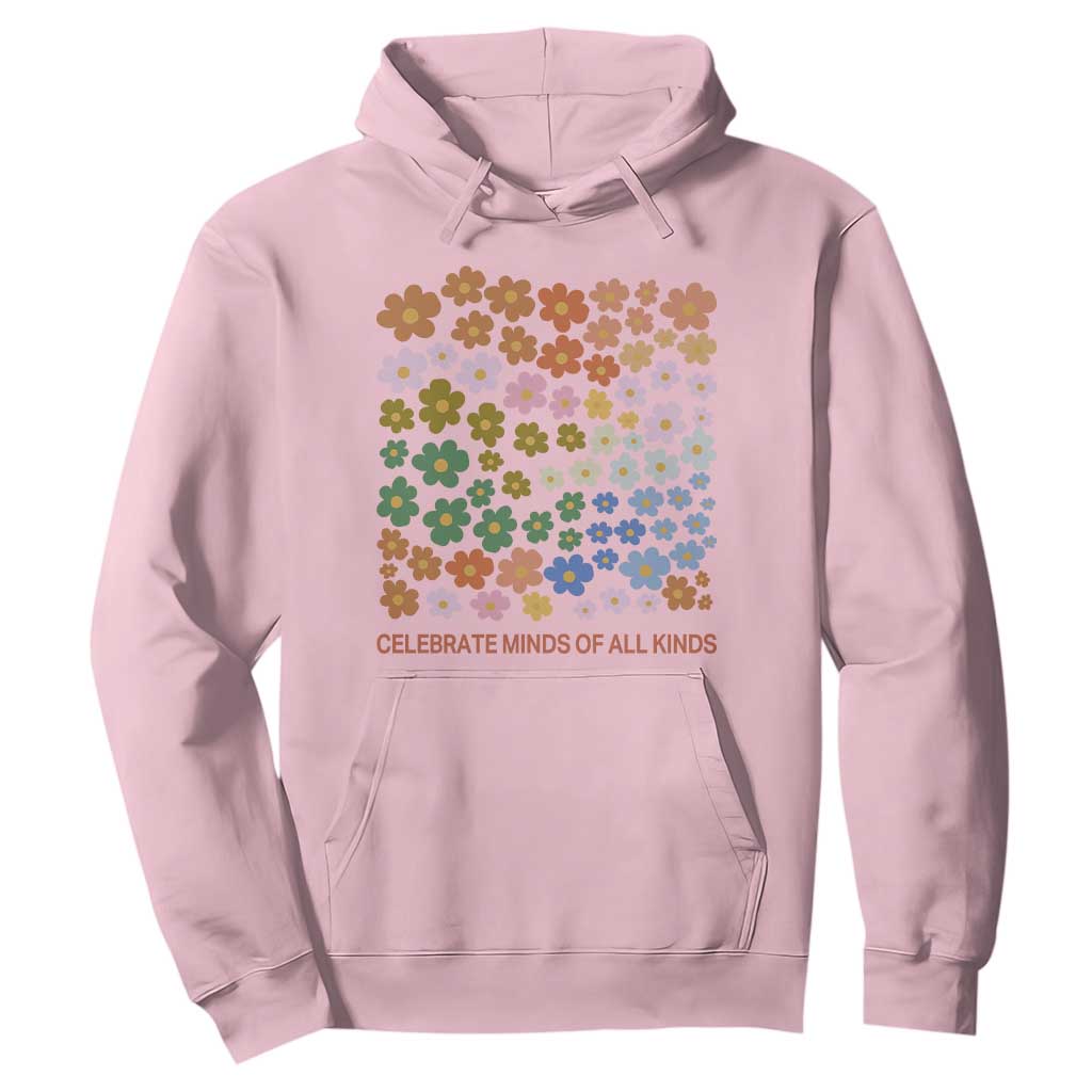 Neurodiversity Boho Floral Hoodie Celebrate Minds of All Kinds Autism ADHD ASD TS02 Light Pink Print Your Wear