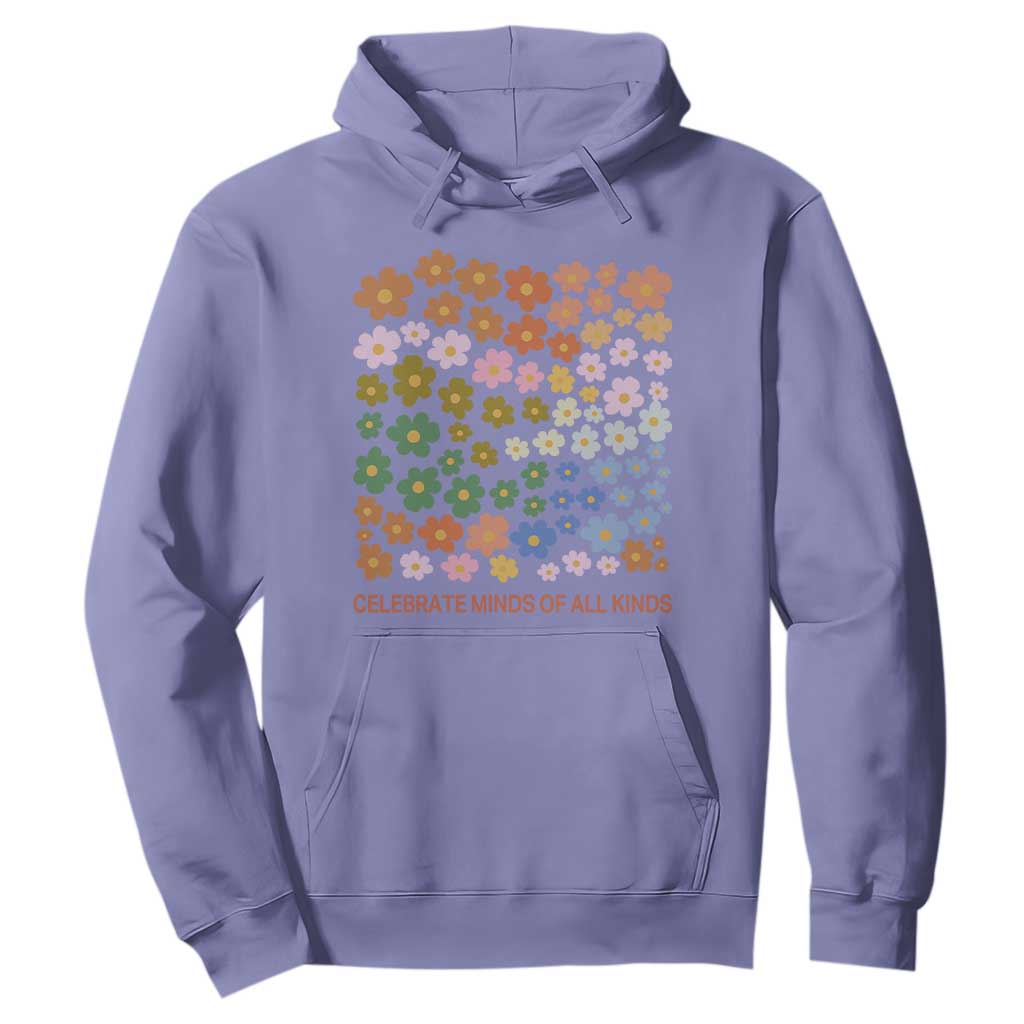 Neurodiversity Boho Floral Hoodie Celebrate Minds of All Kinds Autism ADHD ASD TS02 Violet Print Your Wear