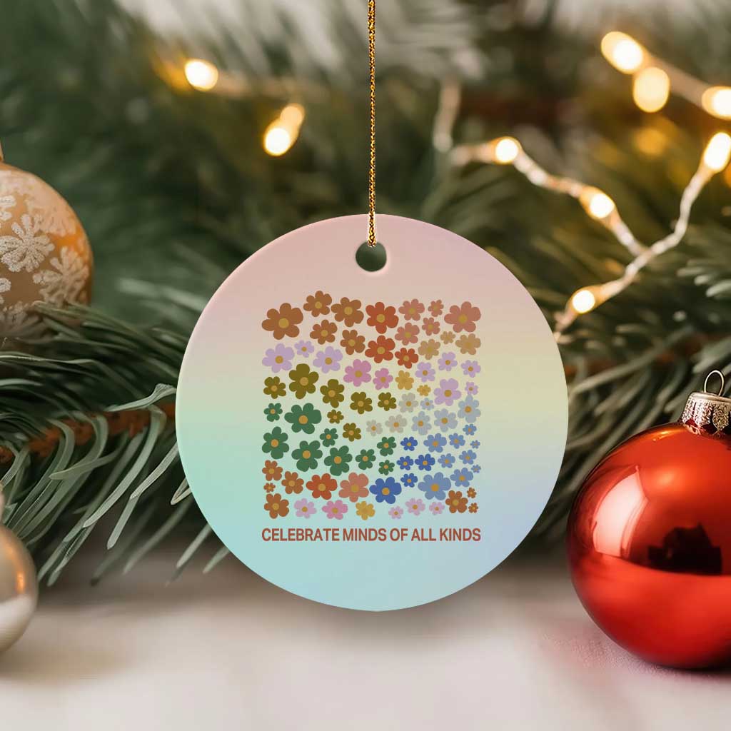 Neurodiversity Boho Floral Ceramic Ornament Celebrate Minds of All Kinds Autism ADHD ASD TS02 1pc Pastel Print Your Wear