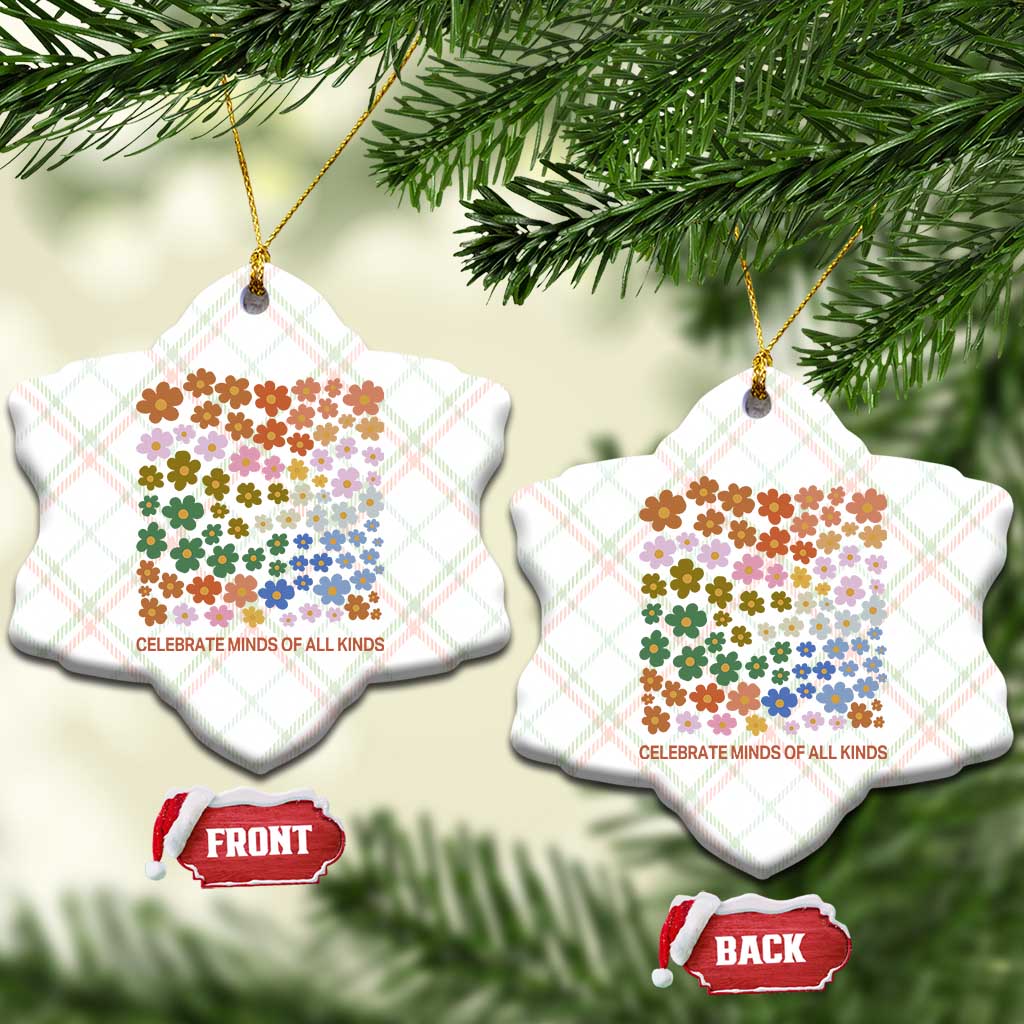 Neurodiversity Boho Floral Ceramic Ornament Celebrate Minds of All Kinds Autism ADHD ASD TS02 Print Your Wear