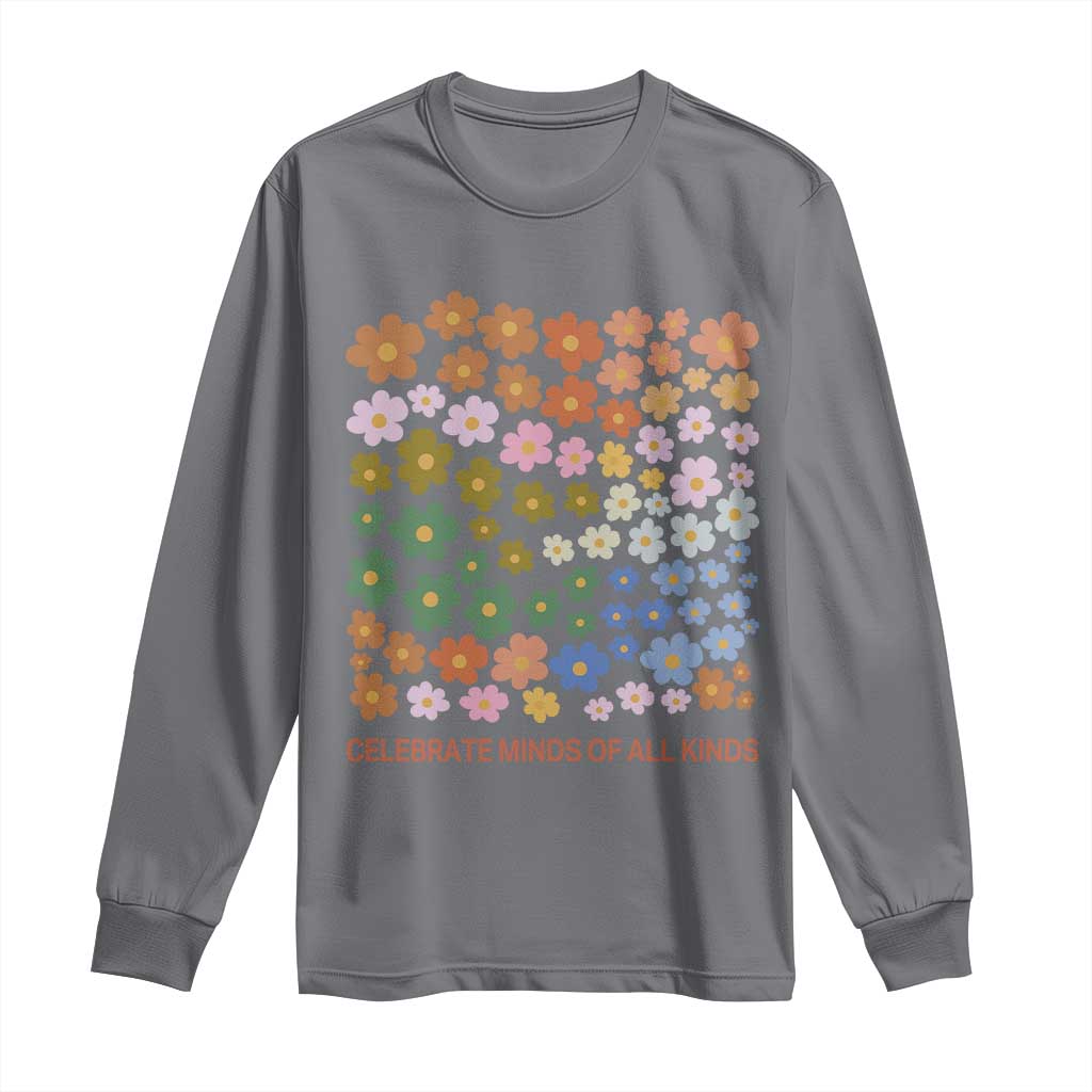 Neurodiversity Boho Floral Long Sleeve Shirt Celebrate Minds of All Kinds Autism ADHD ASD TS02 Charcoal Print Your Wear