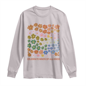 Neurodiversity Boho Floral Long Sleeve Shirt Celebrate Minds of All Kinds Autism ADHD ASD TS02 Ice Gray Print Your Wear