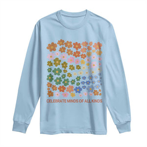 Neurodiversity Boho Floral Long Sleeve Shirt Celebrate Minds of All Kinds Autism ADHD ASD TS02 Light Blue Print Your Wear