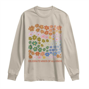 Neurodiversity Boho Floral Long Sleeve Shirt Celebrate Minds of All Kinds Autism ADHD ASD TS02 Sand Print Your Wear