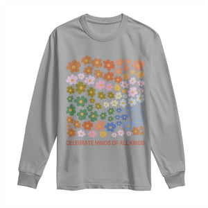 Neurodiversity Boho Floral Long Sleeve Shirt Celebrate Minds of All Kinds Autism ADHD ASD TS02 Sport Gray Print Your Wear