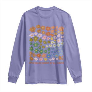 Neurodiversity Boho Floral Long Sleeve Shirt Celebrate Minds of All Kinds Autism ADHD ASD TS02 Violet Print Your Wear
