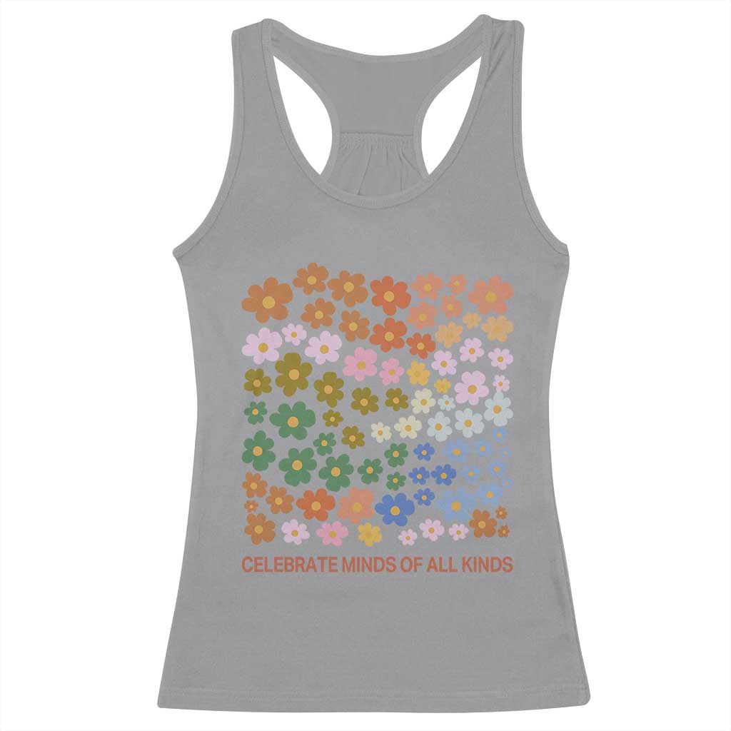 Neurodiversity Boho Floral Racerback Tank Top Celebrate Minds of All Kinds Autism ADHD ASD TS02 Sport Gray Print Your Wear