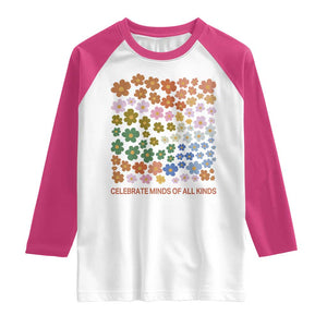 Neurodiversity Boho Floral Raglan Shirt Celebrate Minds of All Kinds Autism ADHD ASD TS02 White Heliconia Print Your Wear