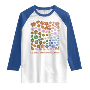 Neurodiversity Boho Floral Raglan Shirt Celebrate Minds of All Kinds Autism ADHD ASD TS02 White Royal Print Your Wear