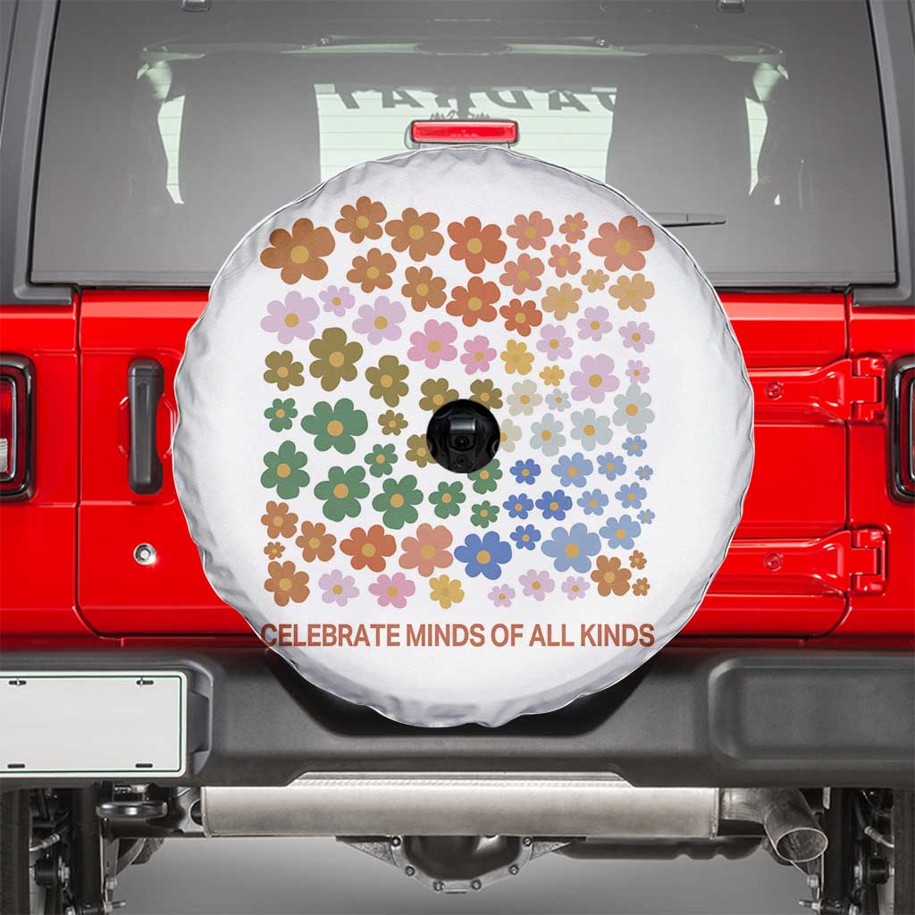 Neurodiversity Boho Floral Spare Tire Cover Celebrate Minds of All Kinds Autism ADHD ASD TS02 White Print Your Wear
