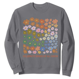 Neurodiversity Boho Floral Sweatshirt Celebrate Minds of All Kinds Autism ADHD ASD TS02 Charcoal Print Your Wear