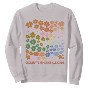 Neurodiversity Boho Floral Sweatshirt Celebrate Minds of All Kinds Autism ADHD ASD TS02 Ice Gray Print Your Wear