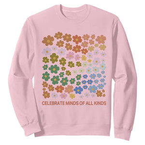 Neurodiversity Boho Floral Sweatshirt Celebrate Minds of All Kinds Autism ADHD ASD TS02 Light Pink Print Your Wear