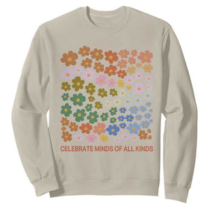 Neurodiversity Boho Floral Sweatshirt Celebrate Minds of All Kinds Autism ADHD ASD TS02 Sand Print Your Wear