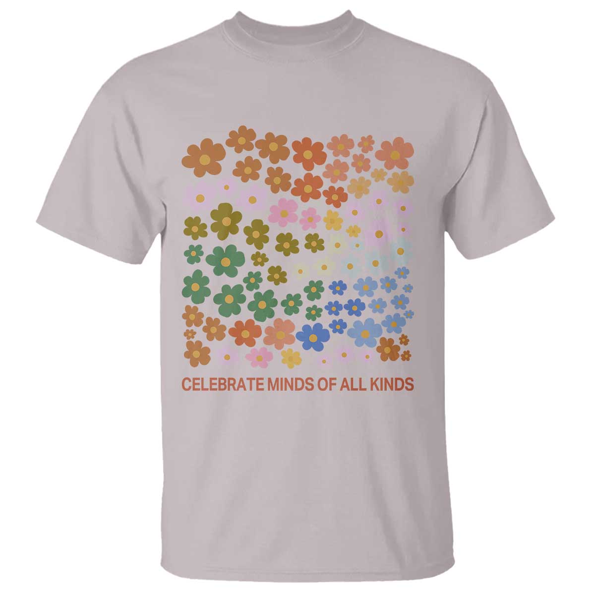 Neurodiversity Boho Floral T Shirt Celebrate Minds of All Kinds Autism ADHD ASD TS02 Ice Gray Print Your Wear