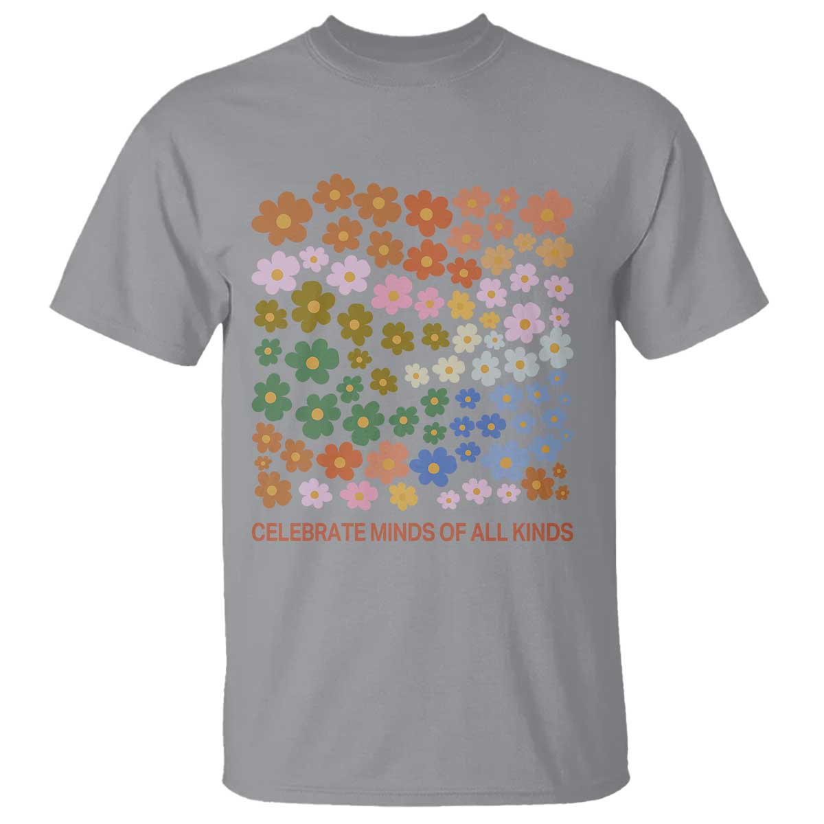 Neurodiversity Boho Floral T Shirt Celebrate Minds of All Kinds Autism ADHD ASD TS02 Sport Gray Print Your Wear