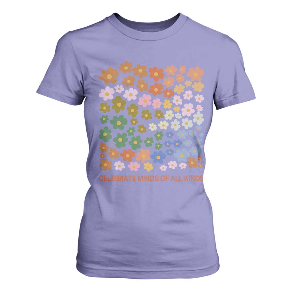 Neurodiversity Boho Floral T Shirt For Women Celebrate Minds of All Kinds Autism ADHD ASD TS02 Violet Print Your Wear