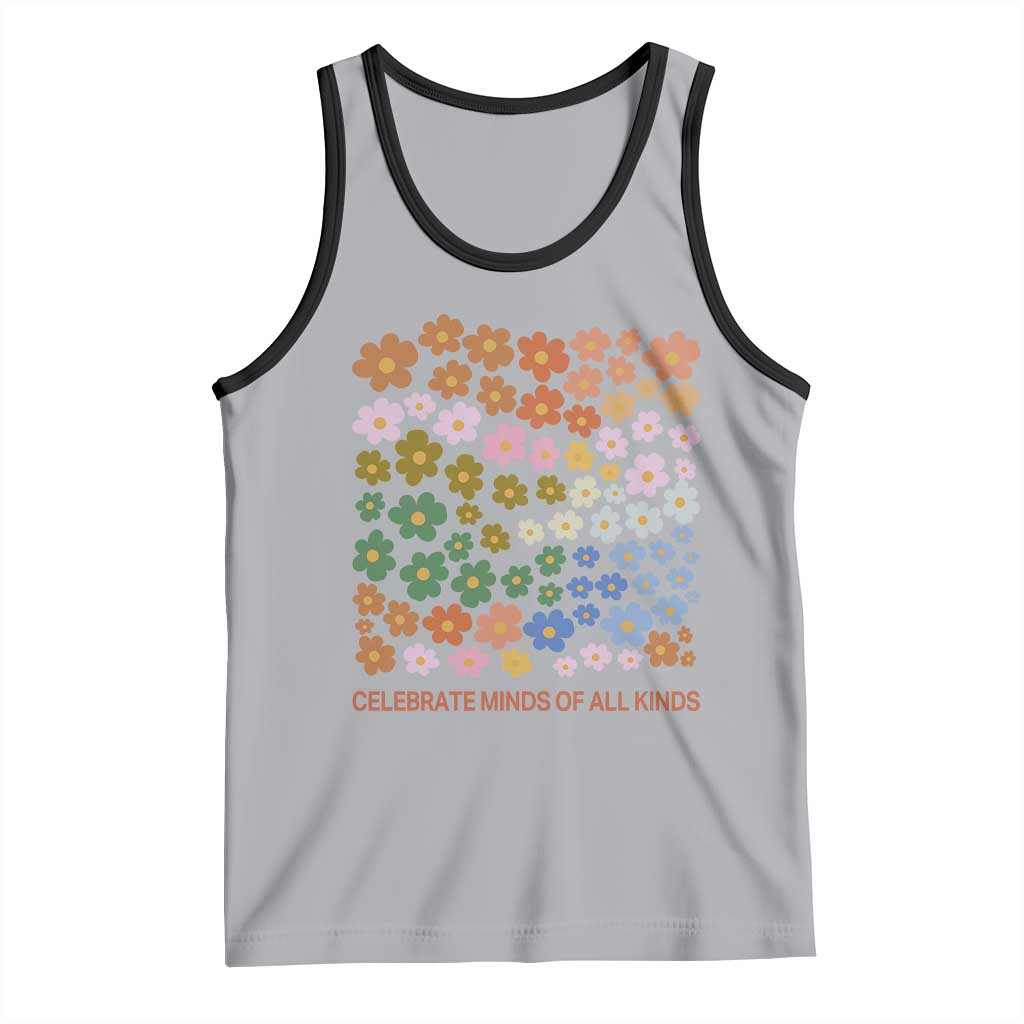 Neurodiversity Boho Floral Tank Top Celebrate Minds of All Kinds Autism ADHD ASD TS02 Athletic Heather Black Print Your Wear