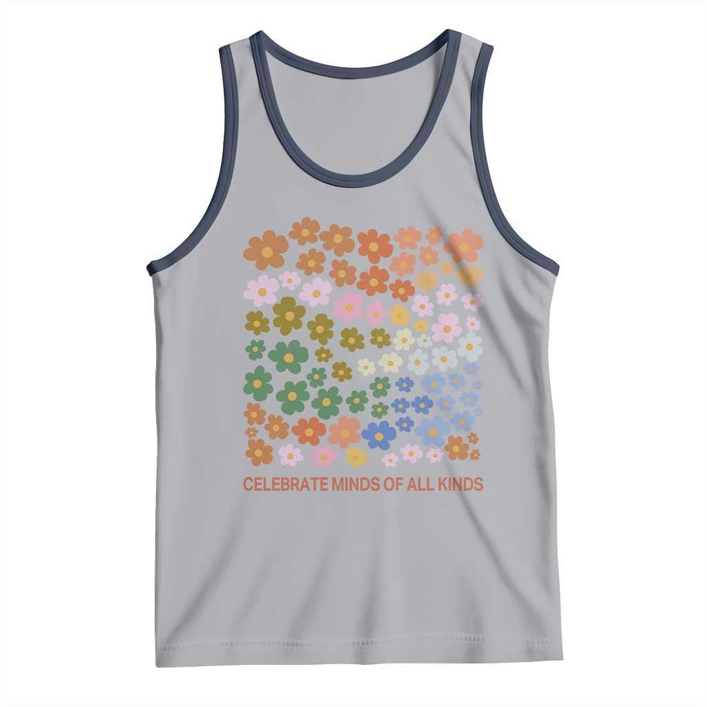 Neurodiversity Boho Floral Tank Top Celebrate Minds of All Kinds Autism ADHD ASD TS02 Athletic Heather Navy Print Your Wear