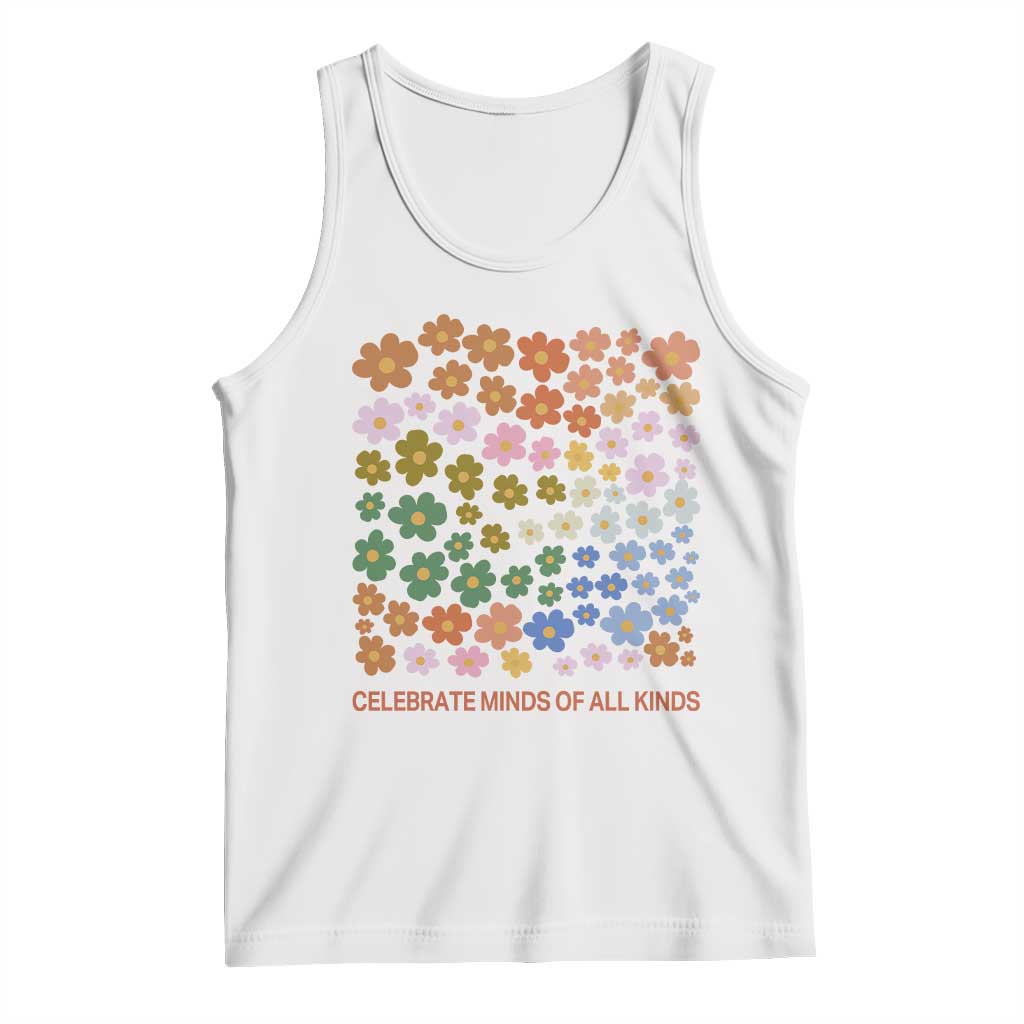 Neurodiversity Boho Floral Tank Top Celebrate Minds of All Kinds Autism ADHD ASD TS02 White Print Your Wear