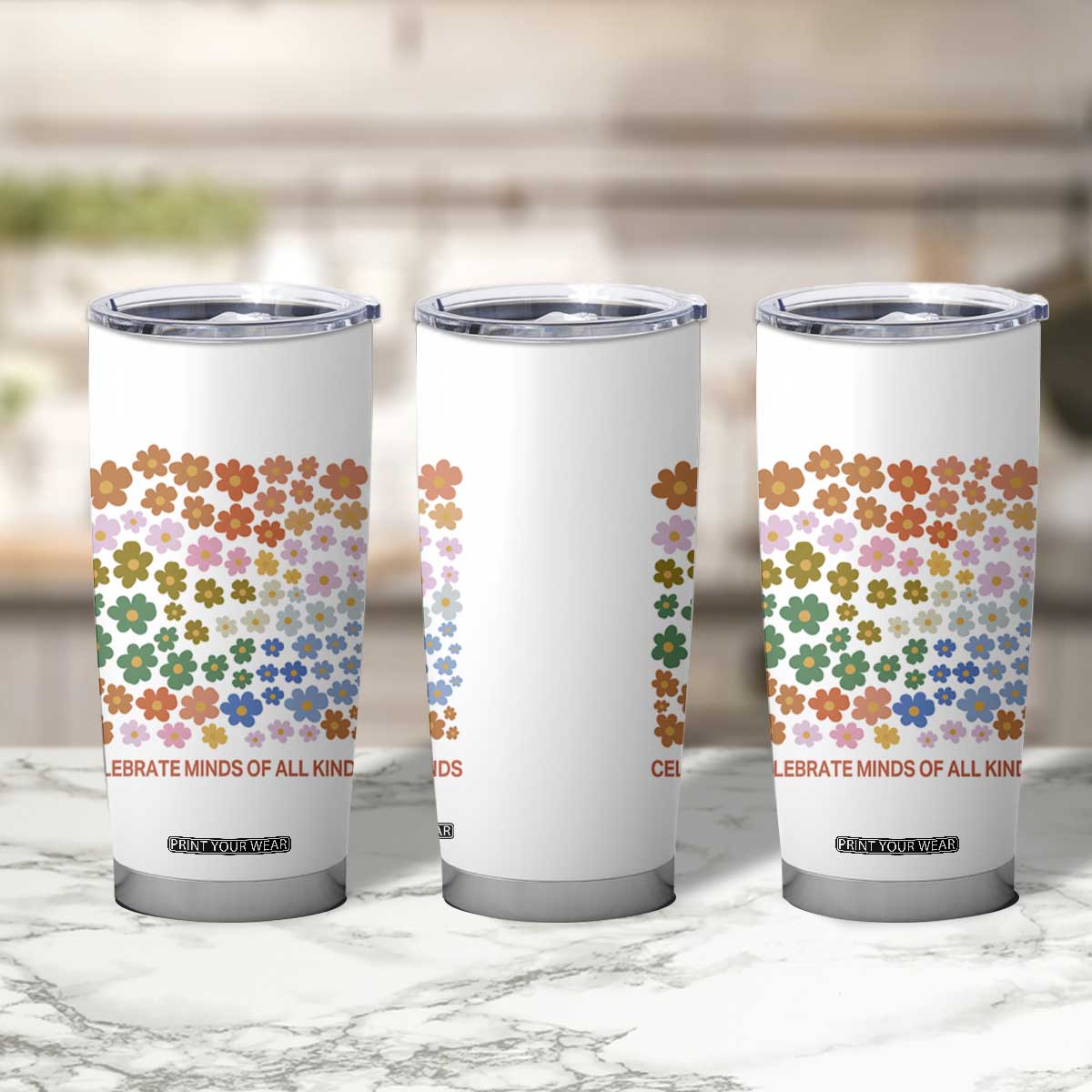 Neurodiversity Boho Floral Tumbler Cup Celebrate Minds of All Kinds Autism ADHD ASD TS02 Print Your Wear