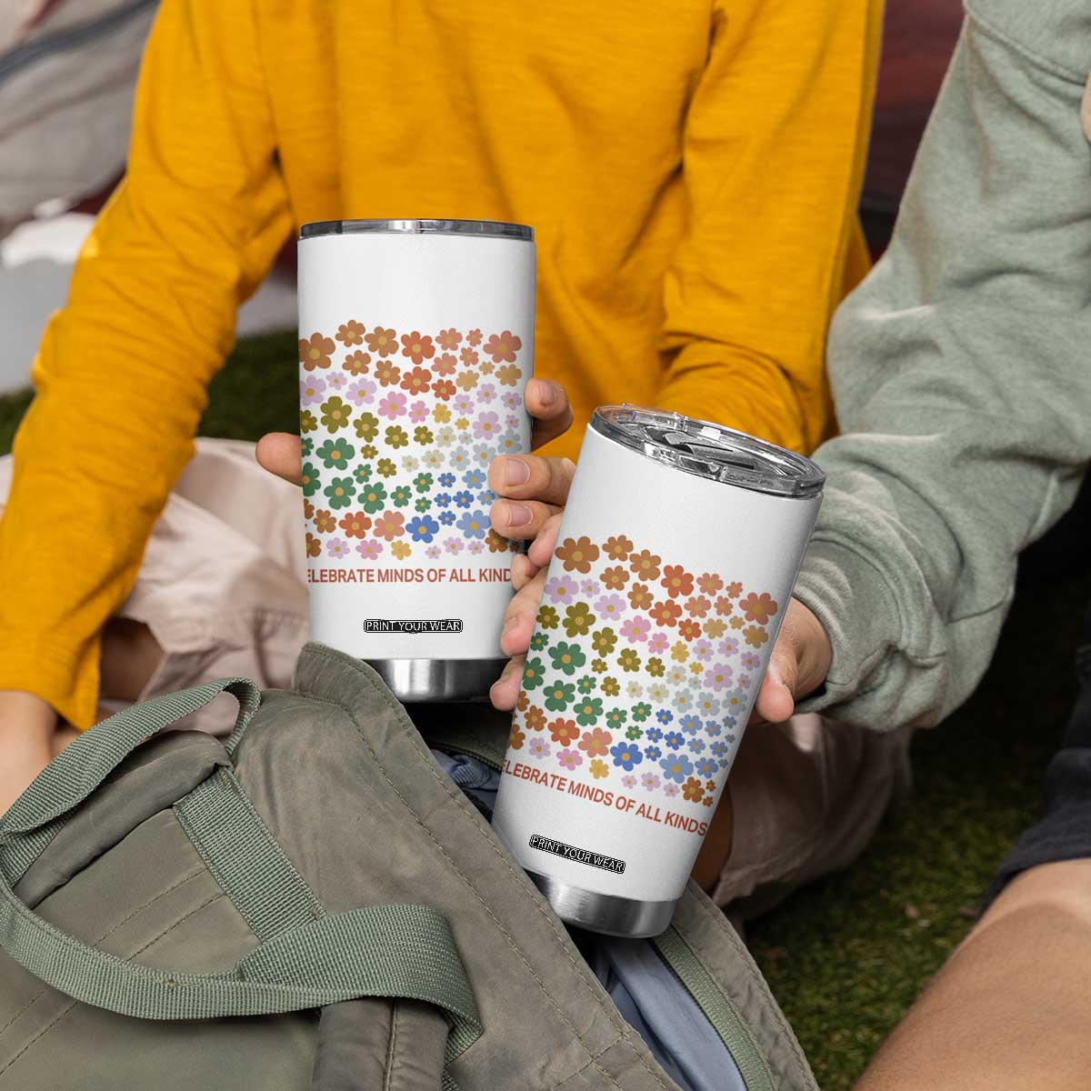 Neurodiversity Boho Floral Tumbler Cup Celebrate Minds of All Kinds Autism ADHD ASD TS02 Print Your Wear