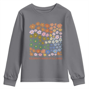 Neurodiversity Boho Floral Youth Sweatshirt Celebrate Minds of All Kinds Autism ADHD ASD TS02 Charcoal Print Your Wear