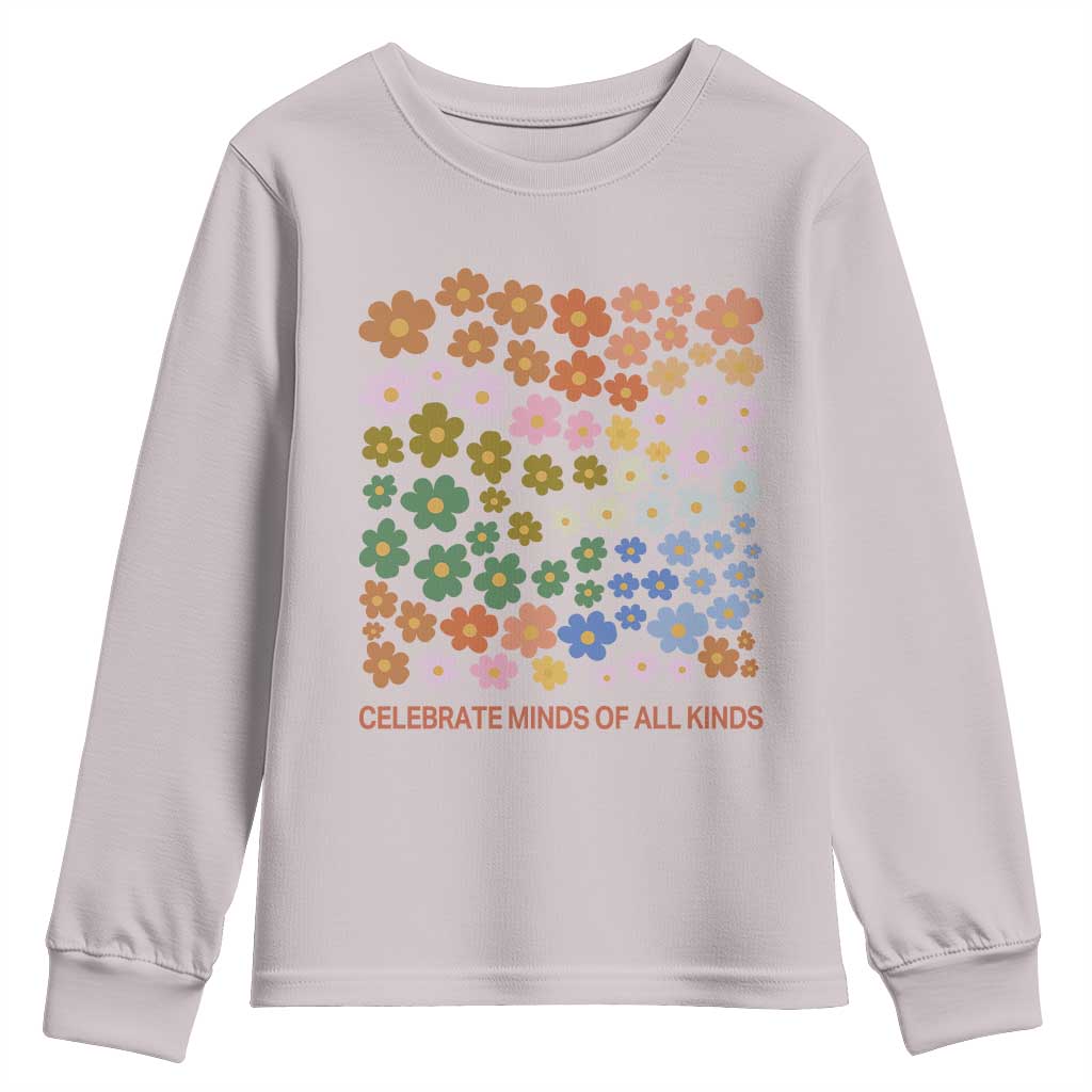 Neurodiversity Boho Floral Youth Sweatshirt Celebrate Minds of All Kinds Autism ADHD ASD TS02 Ice Gray Print Your Wear