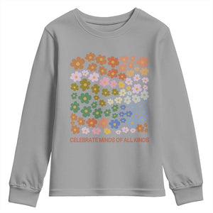 Neurodiversity Boho Floral Youth Sweatshirt Celebrate Minds of All Kinds Autism ADHD ASD TS02 Sport Gray Print Your Wear