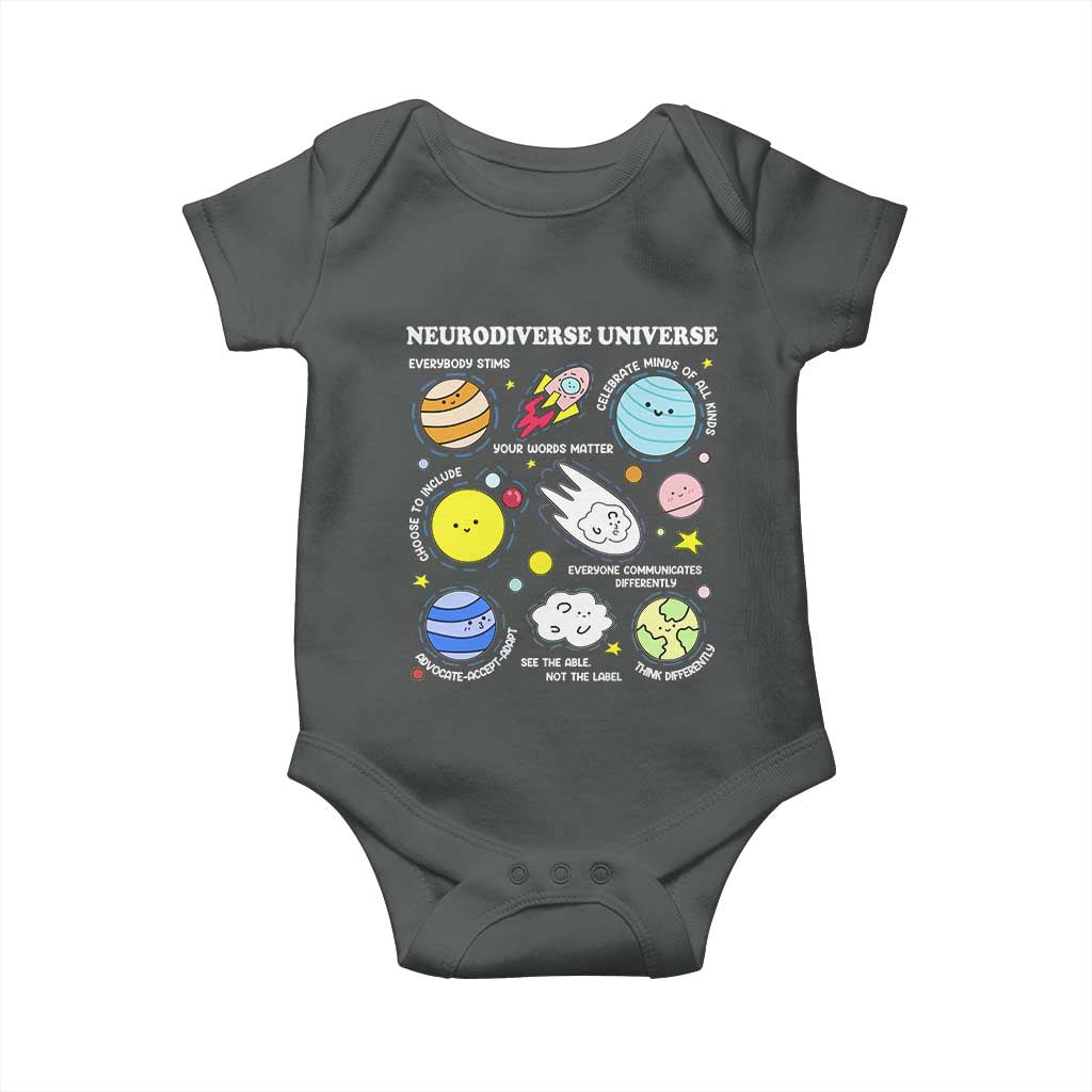 Neurodiverse Universe Baby Onesie Autism Awareness ADHD ASD Neurodiversity TS02 Dark Heather Print Your Wear