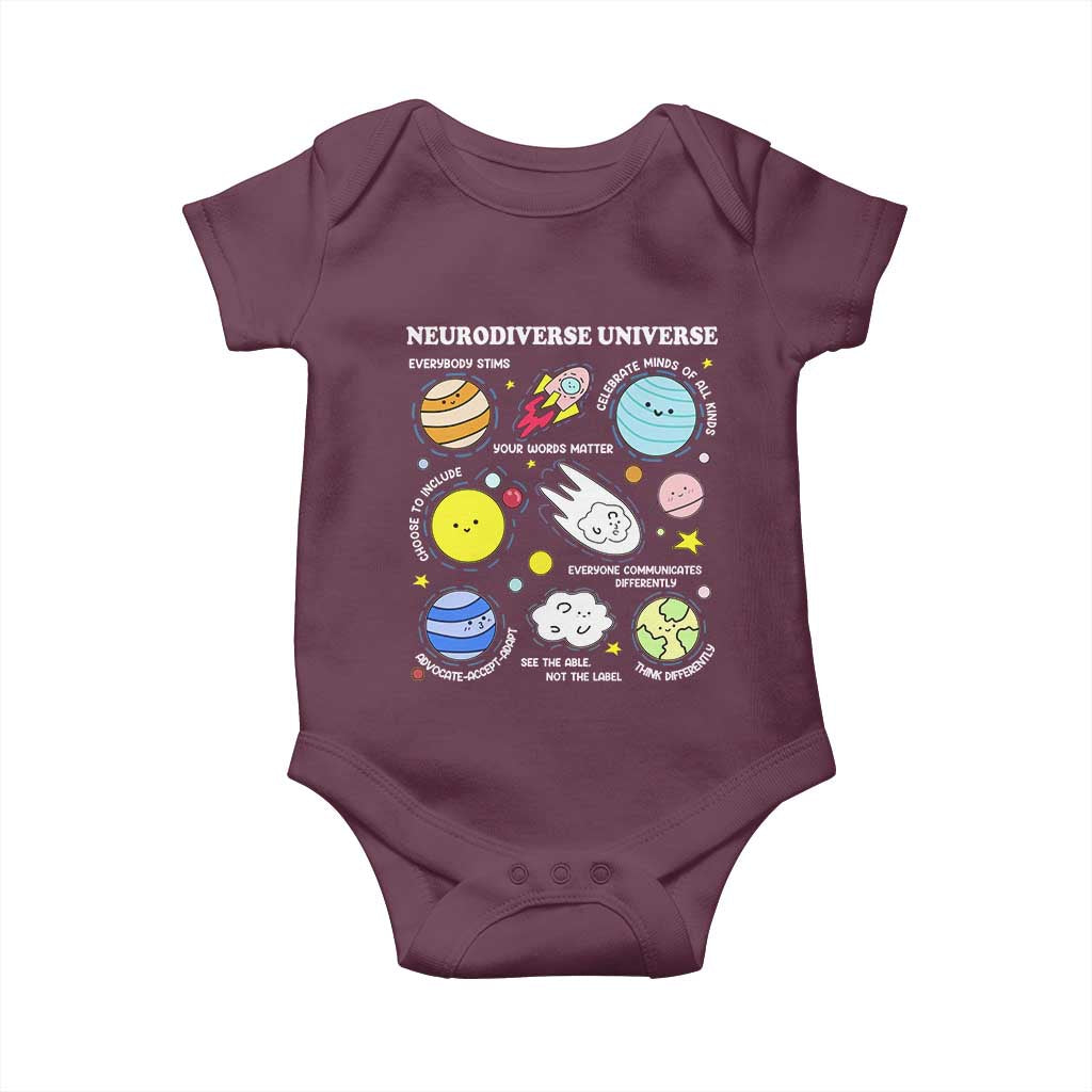 Neurodiverse Universe Baby Onesie Autism Awareness ADHD ASD Neurodiversity TS02 Maroon Print Your Wear