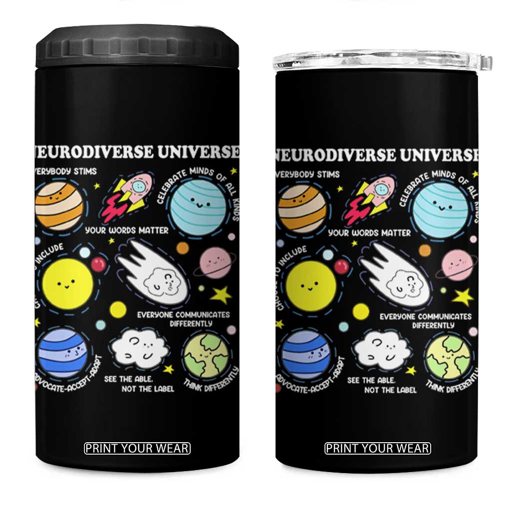Neurodiverse Universe 4 in 1 Can Cooler Tumbler Autism Awareness ADHD ASD Neurodiversity TS02 One Size: 16 oz Black Print Your Wear