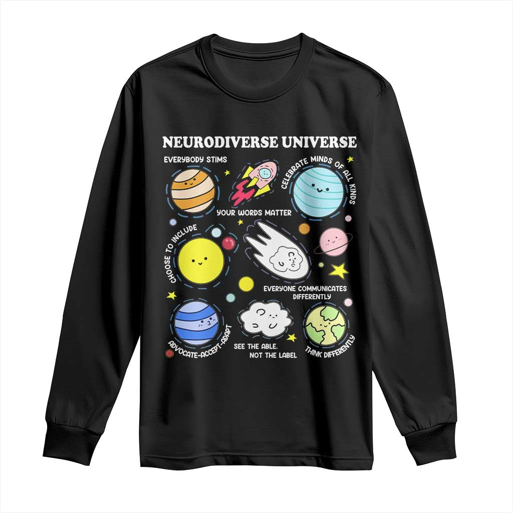 Neurodiverse Universe Long Sleeve Shirt Autism Awareness ADHD ASD Neurodiversity TS02 Black Print Your Wear