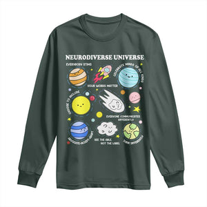 Neurodiverse Universe Long Sleeve Shirt Autism Awareness ADHD ASD Neurodiversity TS02 Dark Forest Green Print Your Wear