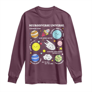 Neurodiverse Universe Long Sleeve Shirt Autism Awareness ADHD ASD Neurodiversity TS02 Maroon Print Your Wear