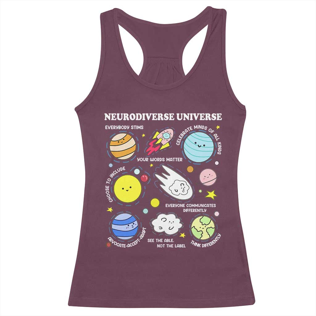 Neurodiverse Universe Racerback Tank Top Autism Awareness ADHD ASD Neurodiversity TS02 Maroon Print Your Wear