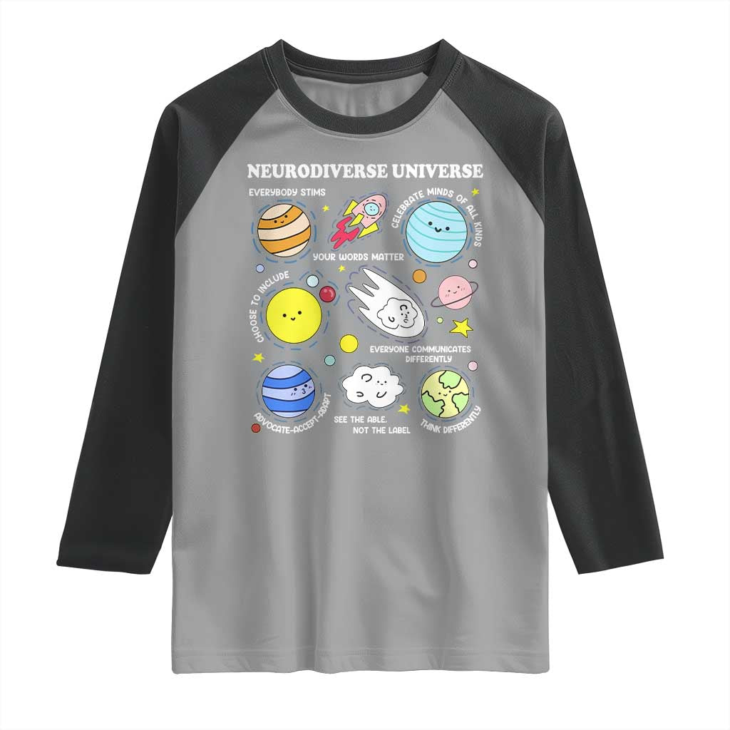 Neurodiverse Universe Raglan Shirt Autism Awareness ADHD ASD Neurodiversity TS02 Sport Gray Black Print Your Wear
