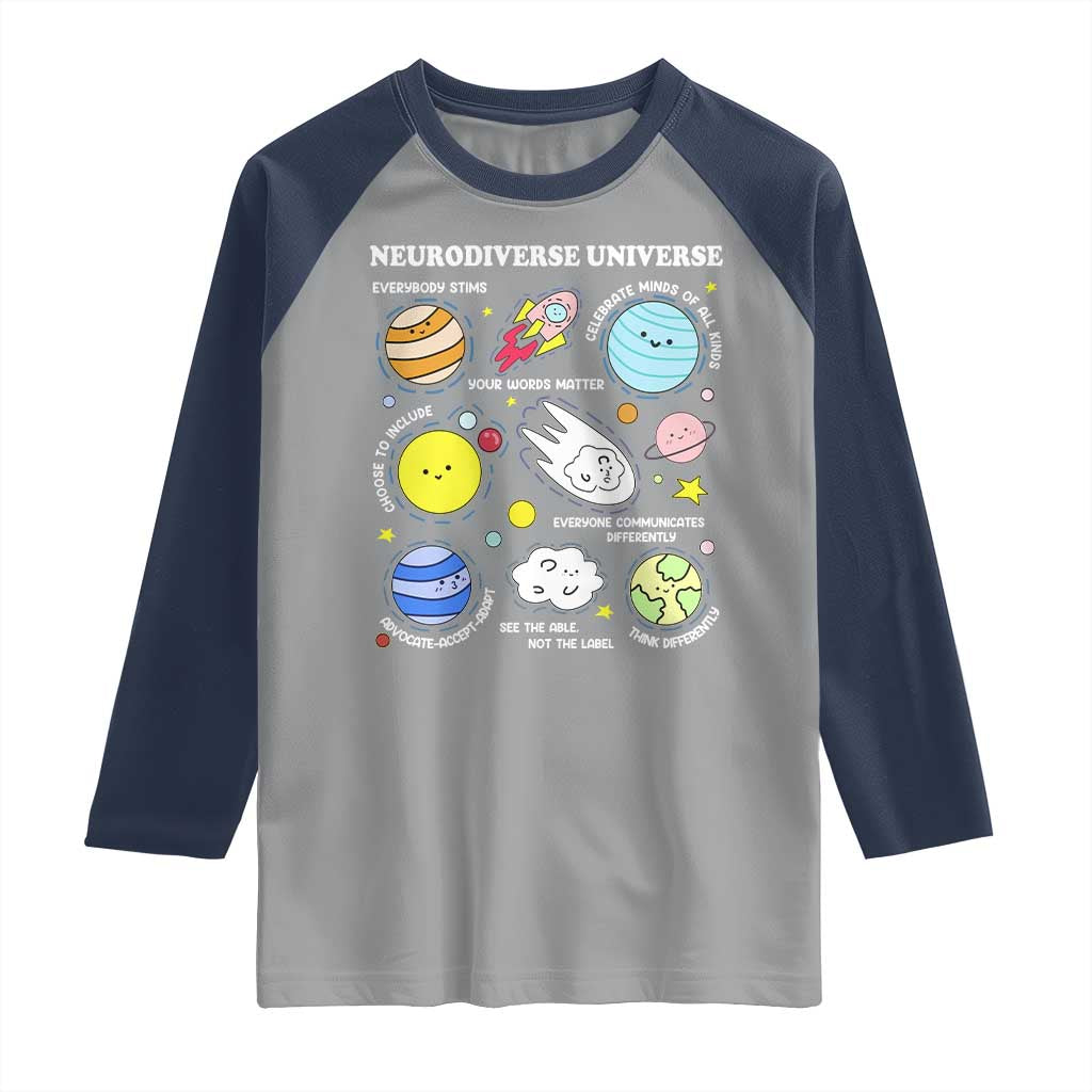 Neurodiverse Universe Raglan Shirt Autism Awareness ADHD ASD Neurodiversity TS02 Sport Gray Navy Print Your Wear