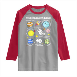 Neurodiverse Universe Raglan Shirt Autism Awareness ADHD ASD Neurodiversity TS02 Sport Gray Red Print Your Wear