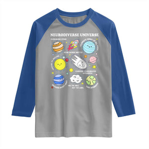 Neurodiverse Universe Raglan Shirt Autism Awareness ADHD ASD Neurodiversity TS02 Sport Gray Royal Print Your Wear