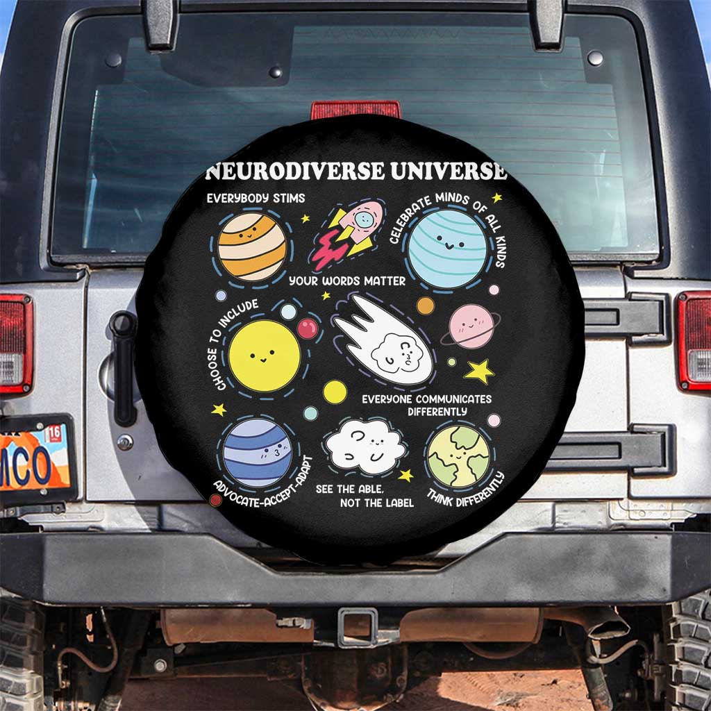 Neurodiverse Universe Spare Tire Cover Autism Awareness ADHD ASD Neurodiversity TS02 No hole Black Print Your Wear