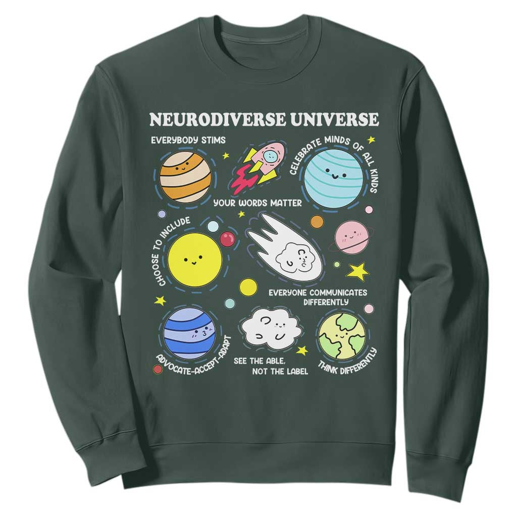 Neurodiverse Universe Sweatshirt Autism Awareness ADHD ASD Neurodiversity TS02 Dark Forest Green Print Your Wear