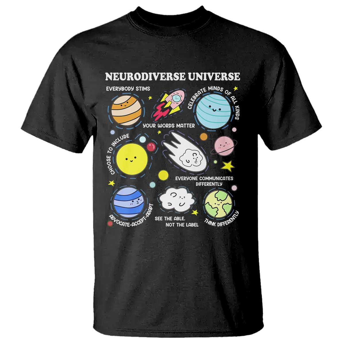 Neurodiverse Universe T Shirt Autism Awareness ADHD ASD Neurodiversity TS02 Black Print Your Wear